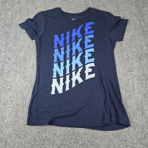 Nike Graphic T-Shirt Girls Large Navy Blue Short Sleeve‎ Youth Cotton Tee Shirt
